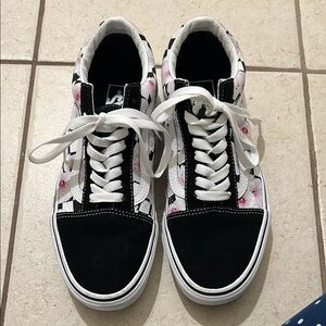Vans Floral Black and White Sneakers
